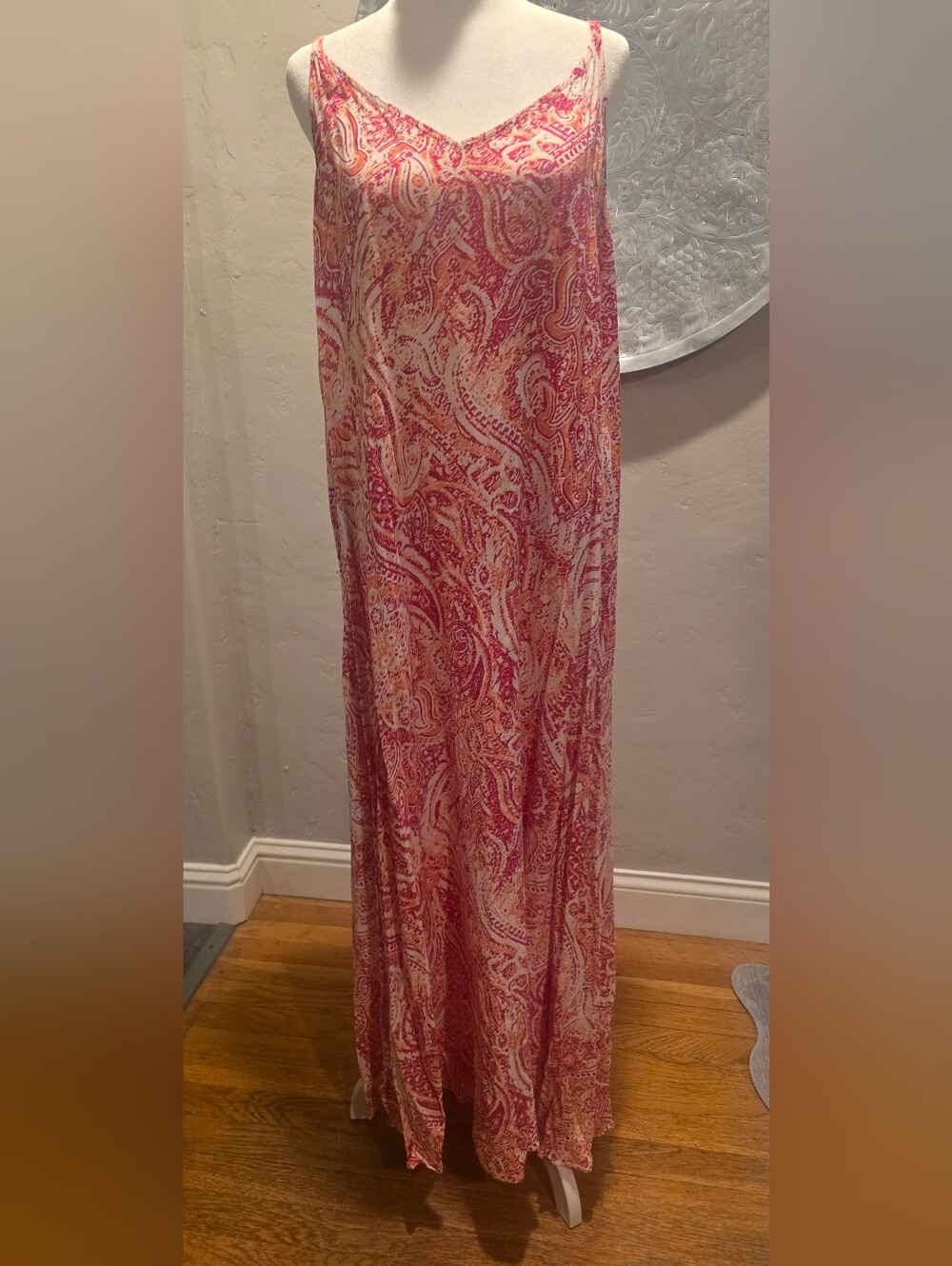 Vince Camuto Pink & Orange Paisley Maxi Slip Dress